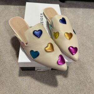 Kurt Geiger Cream Mules with Colorful Heart Details
